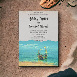 Invitation Mariage à destination sur la côte avec un bateau à