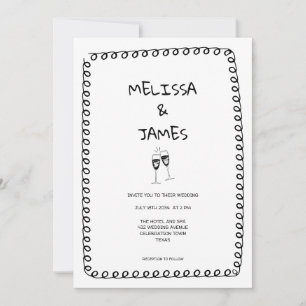 Invitation Mariage à doodle de champagne Whimsical