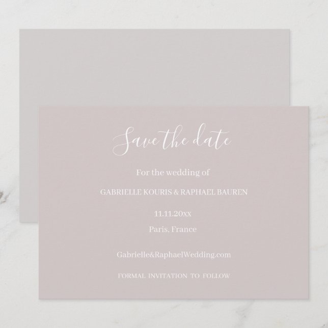 Invitation Mariage à Faire Part Rose Poussiéreux Gris et Blan (Devant / Derrière)
