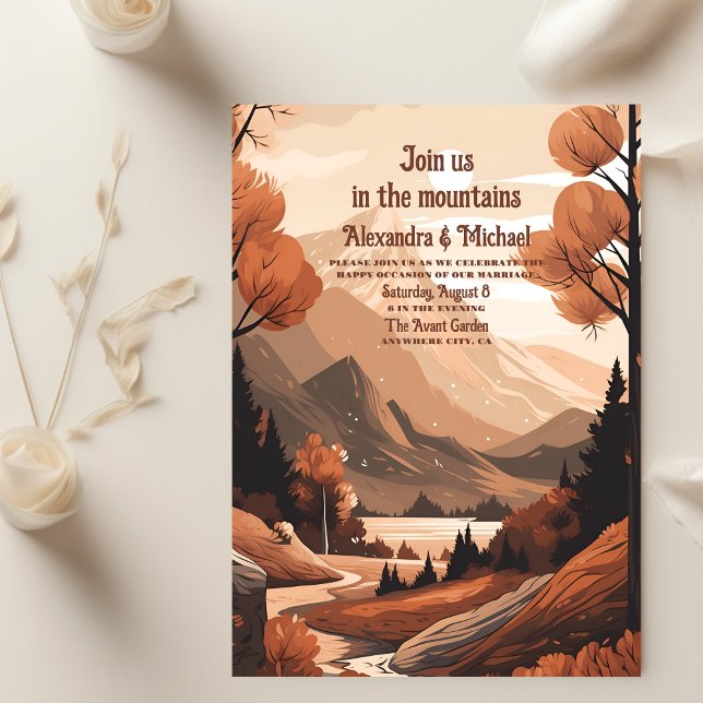 Invitation Mariage À feuillage persistant Rustic Mountain For (Créateur téléchargé)