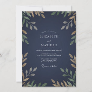 Invitation Mariage à Feuille d'Or de Minuit