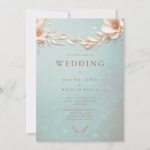 Invitation Mariage à fleurs bleu Aqua
