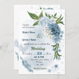 Invitation mariage à fleurs bleu romantique
