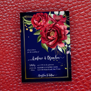 Invitation Mariage à fleurs bleu royal