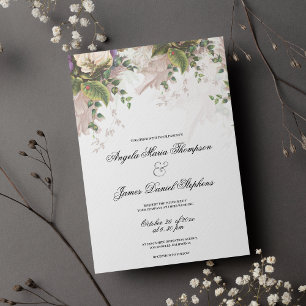 Invitation mariage à fleurs d'ivoire vert violet de style vin