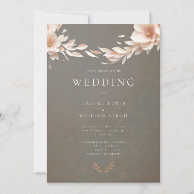 Invitation Mariage à fleurs rose (Devant)