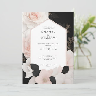 Invitation Mariage à fleurs rose chanel