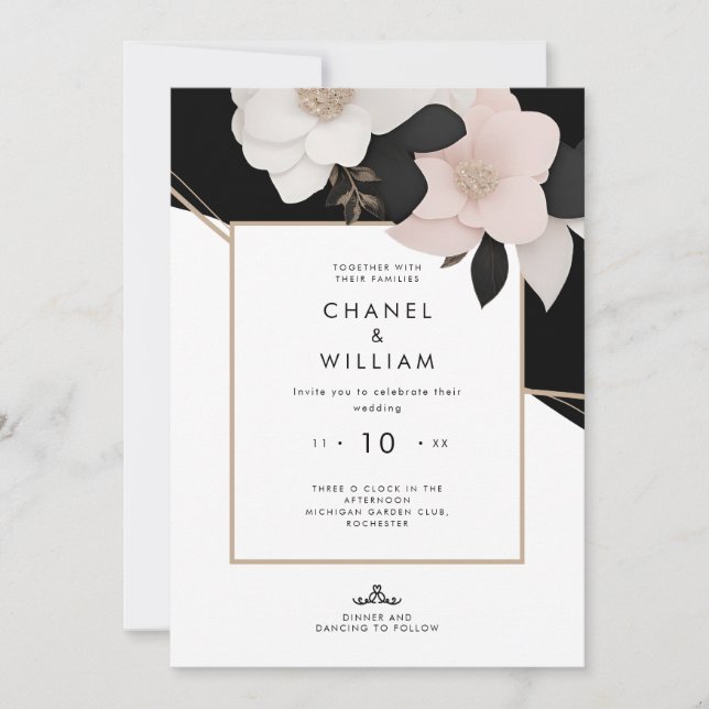 Invitation Mariage à fleurs rose chanel (Devant)