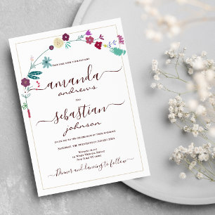 Invitation Mariage à fleurs turquoise rouge rose rétro