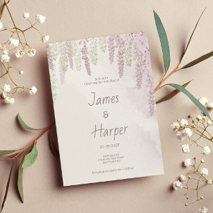Invitation Mariage à fleurs vert menthe rose champêtre mauve