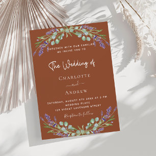 Invitation Mariage à fleurs violet lavande en terre cuite