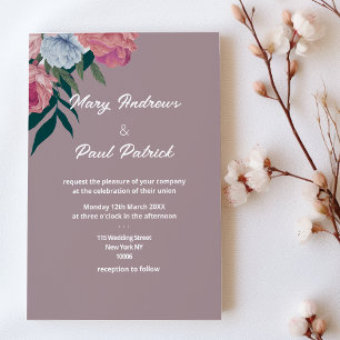 Invitation Mariage à fleurs violet vert foncé