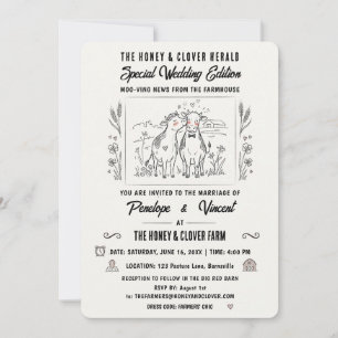 Invitation Mariage à la Campagne des Vaches qui s'Embrassent