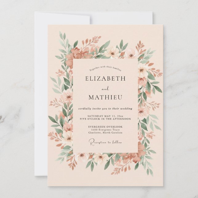 Invitation Mariage à la Couronne de Pêche Douce (Devant)