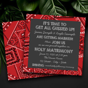 Invitation Mariage à la craie rustique avec bandana rouge