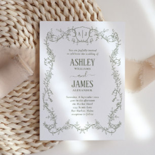 Invitation Mariage à la Crête de Monogramme de Sauge de Vigne