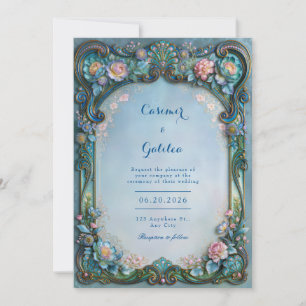 Invitation Mariage à la dentelle florale bleu poudre