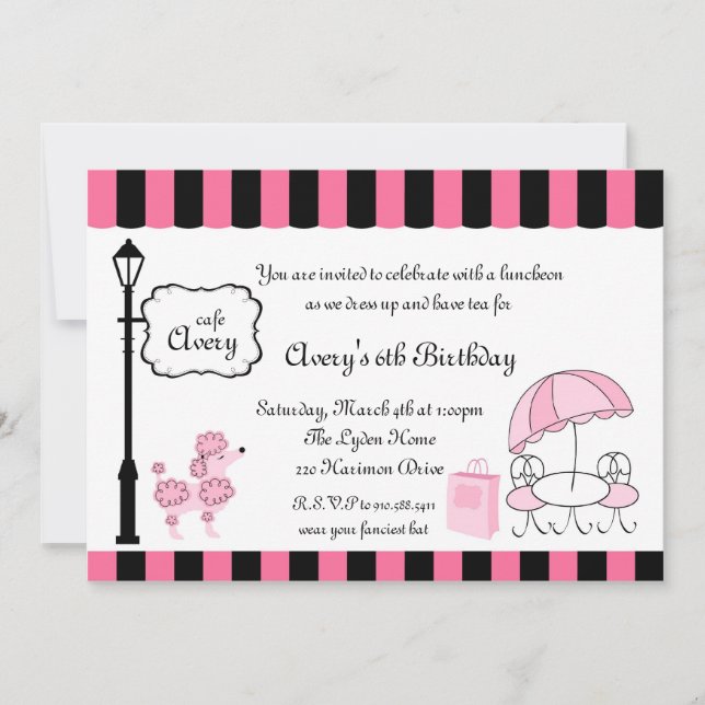 Invitation Mariage à la fête du thé Paris Pink Poodle Eiffle  (Devant)