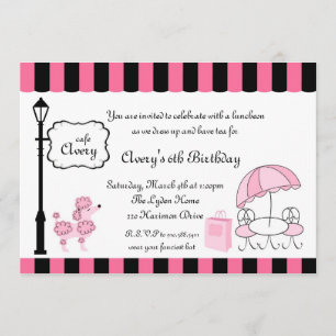Invitation Mariage à la fête du thé Paris Pink Poodle Eiffle 