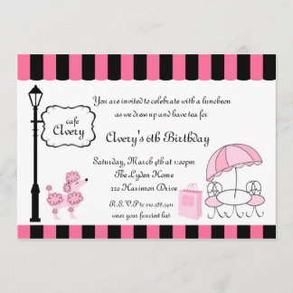 Invitation Mariage à la fête du thé Paris Pink Poodle Eiffle 