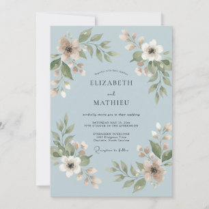 Invitation Mariage à la feuille de bleu poudre