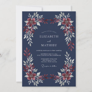 Invitation Mariage à la feuille de grenat de minuit