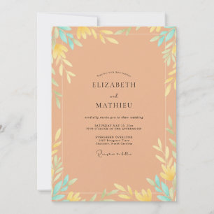 Invitation Mariage à la feuille peinte ambre
