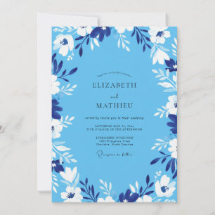 Invitation Mariage à la feuille peinte d'azur