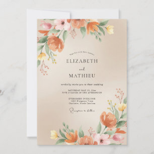 Invitation Mariage à la feuille peinte en terracotta chaude