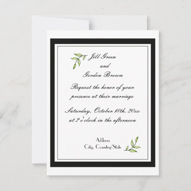 Invitation Mariage à la feuille verte simplement (Devant)
