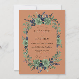 Invitation Mariage à la Fleur Botanique en Terracotta
