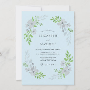 Invitation Mariage à la Fleur de Bleu Pastel Flourissant