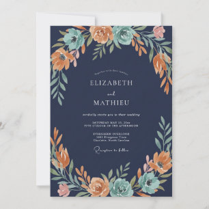 Invitation Mariage à la Fleur de Teinte Orange et Turquoise