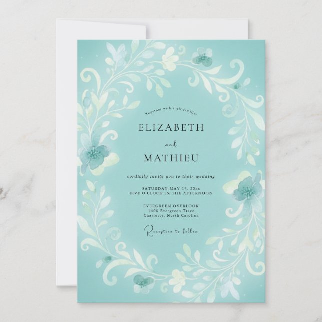 Invitation Mariage à la Fleur de Thé Vert avec Arche (Devant)