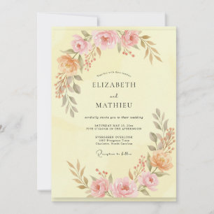 Invitation Mariage à la Fleur Jaune Pâle Flourissante