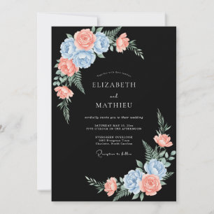 Invitation Mariage à la Fleur Romantique Bleu Corail