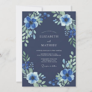 Invitation Mariage à la Fleur Sauvage Indigo de Minuit