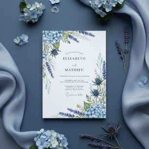 Invitation Mariage à la Floraison Bleue Poussiéreuse