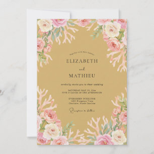 Invitation Mariage à la floraison botanique corail rose