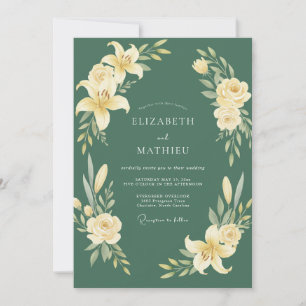Invitation Mariage à la floraison botanique douce émeraude