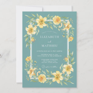 Invitation Mariage à la floraison botanique jaune sarcelle