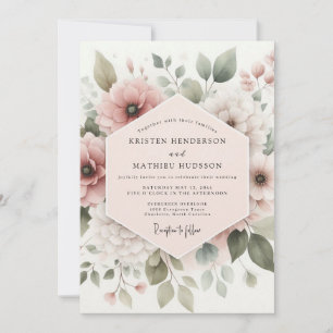 Invitation Mariage à la floraison botanique Rose Poussiéreuse
