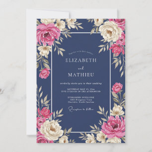 Invitation Mariage à la floraison de fuchsia de minuit