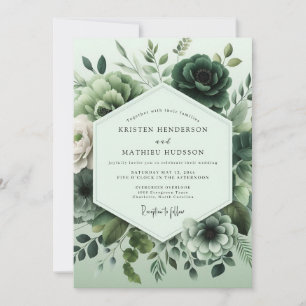 Invitation Mariage à la Floraison Monochrome Émeraude