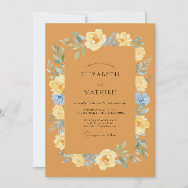Invitation Mariage à la Floraison Ocre (Devant)