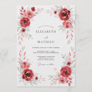 Invitation Mariage à la Floraison Rouge Profonde
