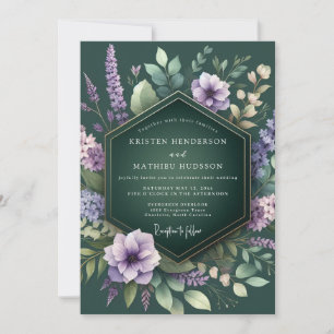 Invitation Mariage à la flore lavande émeraude