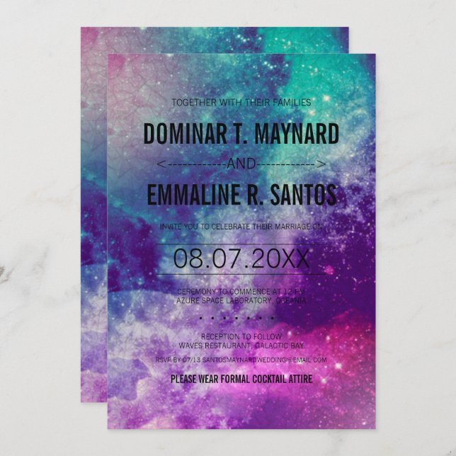 Invitation Mariage à la fumée de galaxie (Devant / Derrière)