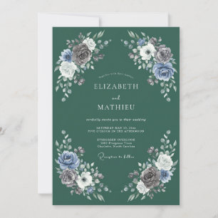 Invitation Mariage à la guirlande florale bleu sauge