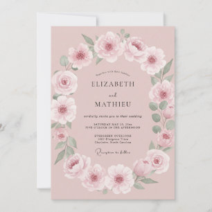 Invitation Mariage à la Guirlande Florale Rose